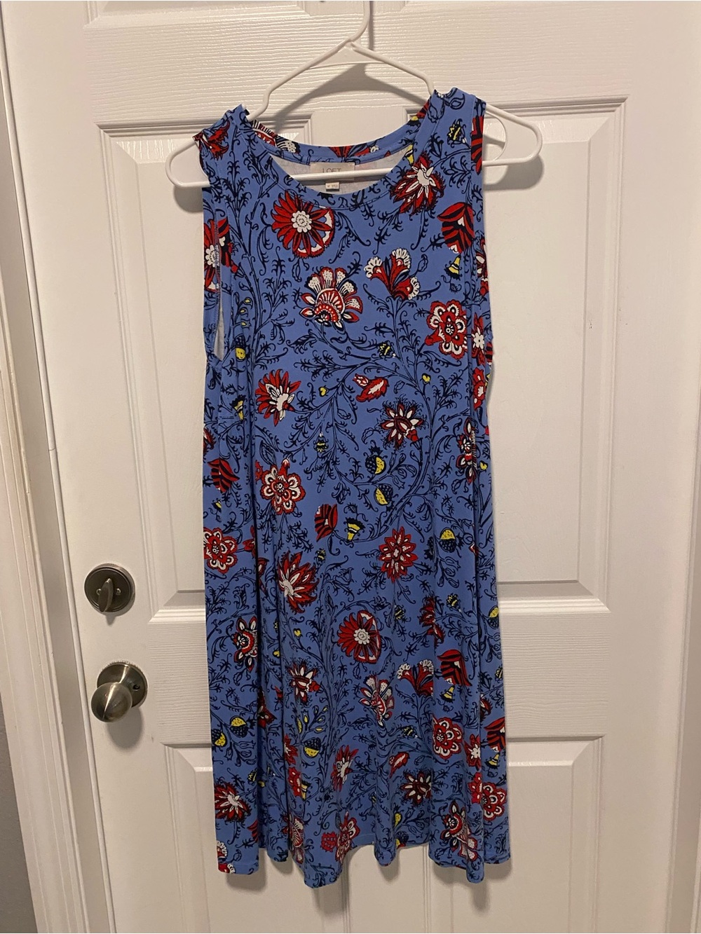 LOFT Periwinkle Floral Tank Dress with Red Accents